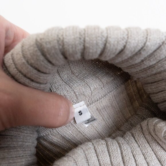 MUJI Neutral Washable Wool Turtleneck Ribbed Knit Sweater Beige Small - Picture 6 of 10